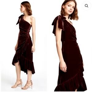 Ulla Johnson 2 Elisa $600 Velvet Bow Ruffle Midi Dress Coquette Cottagecore Silk